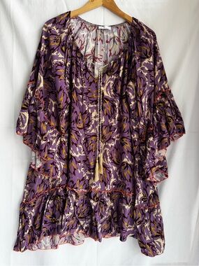 It Girl PR Made In Italy Off The Shoulder Dress Purple Floral Boho Mini Tunic OS